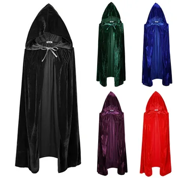 Кадифена пелерина на Хелоуин за Възрастни, Средновековен костюм на Вещица, Wicca, костюм на Вампир на Halloween, Обличам пълна дължина на палтото 5 цвята