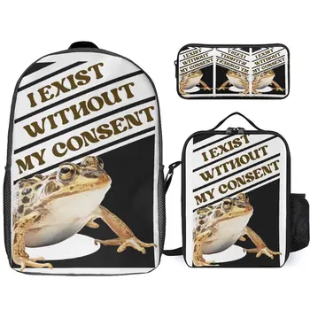 Аз съществувам, без мое съгласие, Маркова удобна чанта за обяд Frog 5 3 в 1, 17-инчов раница, чанта за обяд, чанта за писалки, Училищни сладък