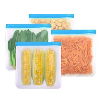4 бр. Чанта за съхранение на хранителни продукти PEVA, множество чанта за замразяване на хранителни продукти, Прозрачна Запечатани чанта за контейнери за плодове и зеленчуци в хладилника