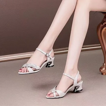 Дамски сандали FHANCHU 2023 с кристали, лятна обувки, бели, продажба, директна доставка на