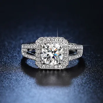 Квадратно пръстен Принцеса с диамант 1 Карат, Елегантен пръстен с Цирконием, Годежен пръстен, Луксозен пръстен с диамант за Вечеря, Модерен пръстен с диамант