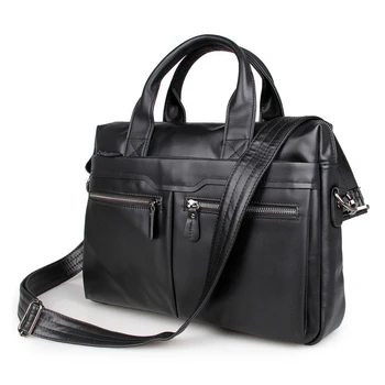 Черна Мъжка чанта от кожа, 14-инчов куфарче за лаптоп, най-Горния слой на Кожена чанта през рамо, Бизнес Мъжки Луксозна чанта с две дръжки
