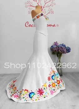Традиционни сватбени рокли с бродерия под формата на петна Русалки без презрамки, Сватбена рокля от дантела с цветя, Vestido de новия con estilo mexicano