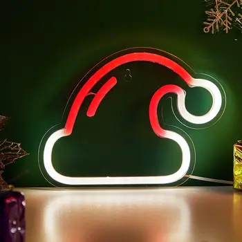 Коледна шапка, скъпа неонова реклама, Неонови надписи, захранван от USB, лека нощ, Детска стая, Спалня, всекидневна, Коледен декор, лампа за деца