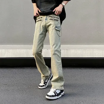 2023 Нова Мода Дизайн с Цип Широки Дънки Y2K Карго Панталони Мъжки Дрехи Директни Реколта Дънкови Панталони Vetements Homme