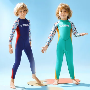 Детски водолазный костюм от неопрен 2,5 мм, бански костюми, цели плажно облекло, бански костюм с дълъг ръкав, дрехи за сърфиране, уреди за водни спортове