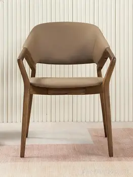 Минималистична трапезария стол от масивно дърво в италиански стил, модерен Скандинавски дизайнер С подлакътник, Кожен стол, Домашен модел, Конферентна зала