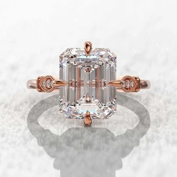 Луксозно дамско пръстен с квадратен кристал цирконии, Сватбена годежен пръстен, Прости елегантни аксесоари, дамски модни бижута