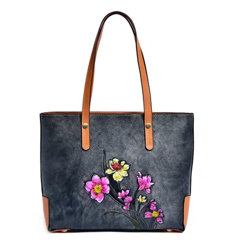Дамска чанта-тоут от естествена кожа, чанти-незабавни посланици с цветен Модел, Горната част на дръжка