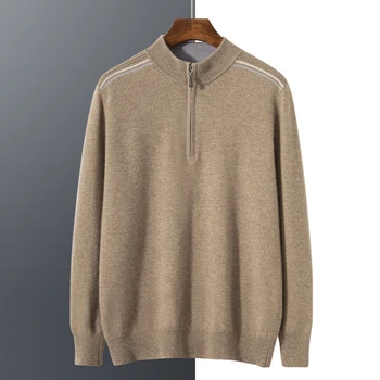 RONGYI Есен-зима, Нов 100% вълнен пуловер, Мъжки пуловер с висока яка, Ежедневни бизнес риза оверсайз, Трикотажный най-риза
