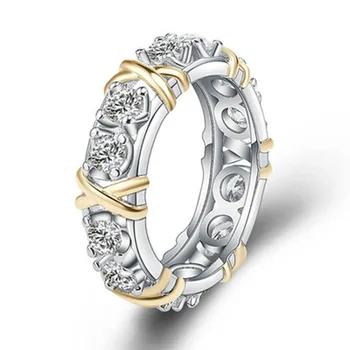 Andralyn Cyber Celebrity Style Ново записване, два тона пръстен, инкрустированное злато и цирконием, Модерен пръстен с темперамент на жените