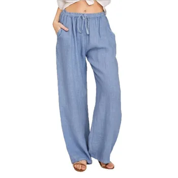 Нови Дамски Панталони за Йога, Модерен Безшевни Ежедневни Панталони от памук и лен с Голям Размер, Свободни Широки панталони