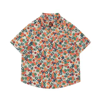 Мъжка риза с гавайским принтом, Мъжки Свободна риза в японски стил в стил Ретро, почивки в хонг Конг, Цвете риза с къс ръкав, Мода