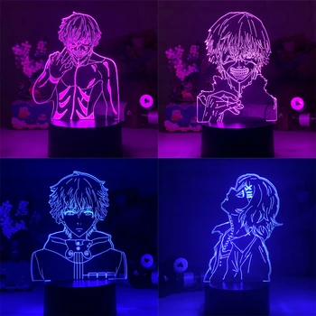 Най-новата 3D лампа Tokyo Ghoul Ken Kaneki за декор спални, лека нощ, готин подарък за Рожден Ден, Акрилни led лека нощ, Аниме, черна основа