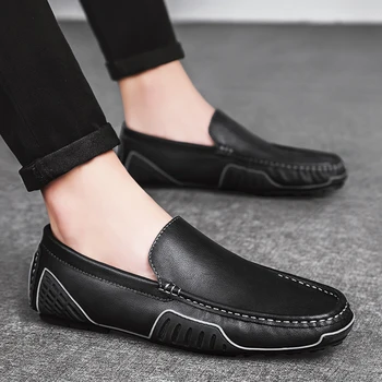 Мъжки модел обувки LuckMan, Кожени Модни мъжки Лоферы в бизнес стил, Черни обувки-Oxfords, Дишащи Официални сватбени обувки