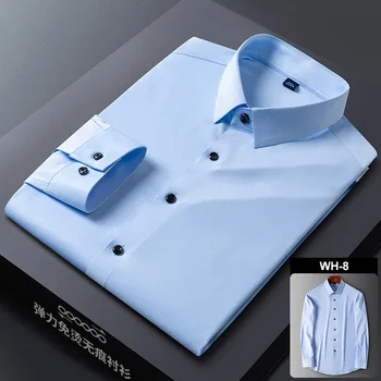 Мъжки Пролетни Висококачествени Бизнес Ризи с дълъг ръкав/Мъжки Приталенные ризи с ревери/Ежедневни Ризи Обикновена Засаждане, Тънки Летни