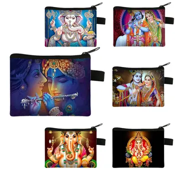 Индийски Богове, Портфейли с принтом Радха Кришна, Ганеша Ganapati, Чанта за монети, Бог-Слон, Държач за кредитни карти, Малки мрежи, подарък