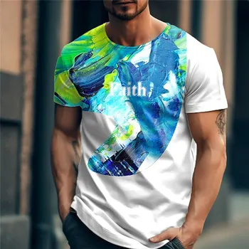 Лятна мъжка риза с 3D принтом, къс ръкав, ежедневни модна тениска за мъже, пуловер с кръгло деколте, Пресни прости блузи, дрехи големи размери