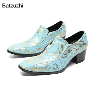 Batzuzhi/Мъжки Обувки; Червени Модела обувки от естествена кожа с Остри Пръсти; Мъжки Модни Вечерни/Сватбени обувки без Стягане; Мъжки обувки на висок ток 6,5 см