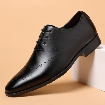 Италиански модел обувки, Кожени Модни Мъжки Официални обувки с остър Бомбе, Мъжки Официални Офис Обувки 2023, Пролетно парти, Луксозни Оксфордские обувки дантела