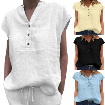 Дамски модни лятна тениска с кръгло деколте, однотонная, Секси, с открити рамене, Свободна Ежедневни риза, Тънка блуза с Бяла туника без ръкави
