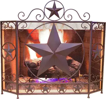 Безплатна доставка, Метален сгъваем камина екран със звездата от кафява метални мрежи в селски западен стил кънтри