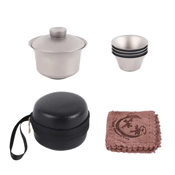 Походный Титан Чаен комплект Прибори За повишаването на пикник, Оборудване за приготвяне на чай, Преносима Сверхлегкая Чаена дъска, Купа С кутия за съхранение