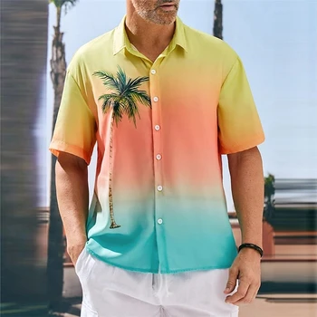Хавайски мъжки Блузи с принтом Палми, Ежедневни Проста риза, Мъжки Летни Дрехи с къс ръкав, Градинска дрехи за пътуване, риза Оверсайз за почивка