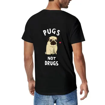 Нова тениска Pugs not drugs, обикновена тениска, тениски с котки, тениски с аниме, красиви блузи, тениски за по-големи и високи мъже