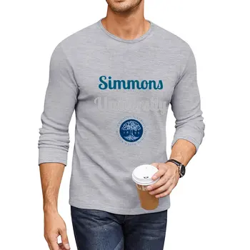Нова дълга тениска с логото на Университета Симмонса, черна тениска, мъжки дрехи, мъжки ризи, стилни ежедневни