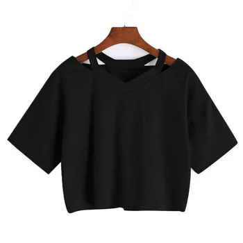 2023 Годишна ежедневна тениска Дамска мода Свободна с V-образно деколте и къс ръкав, обикновен дамски тениски, блузы, върхове