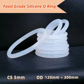 Бяла уплътнение от хранително-силикон, Водоустойчив за миене, гумени уплътнителни пръстени VMQ, Силикон пръстен CS 5 mm OD 120 ~ 300 mm
