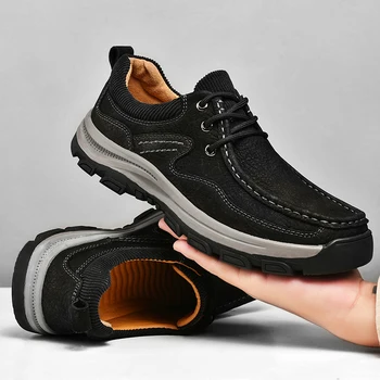 Градинска ежедневни обувки на дебела подметка, устойчива на плъзгане и износостойкая туризъм обувки, мъжки обувки от телешка кожа