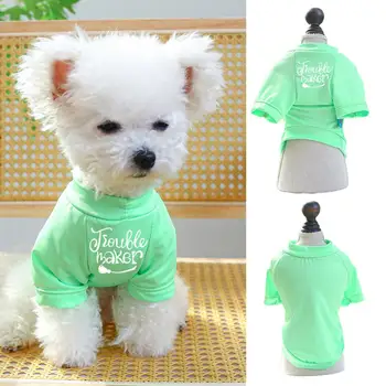 Удобна лятна тениска с принтом кучета, флуоресцентно зелено облекло за домашни любимци, мек удобен пуловер на два крака за малки кучета, стоки за домашни любимци