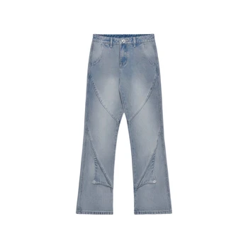 Дънки в стил мозайка MM6 Margiela За мъже и жени е 1:1, най-Доброто качество, Светло синьо застиранные Панталони с ципове, панталони