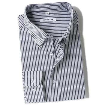 Мъжка риза в райе от 100% памук с високо качество, Лятна ежедневно облекло с дълъг ръкав, Мъжки ежедневни ризи с копчета