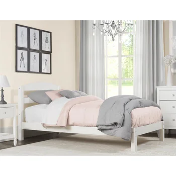 Better Homes & Gardens Leighton Kids Twin Size, рамка на легло на дървена платформа, бял комплект обзавеждане за детска легла