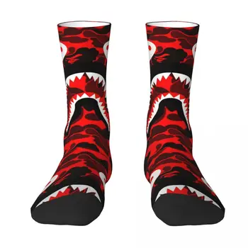Червени камуфляжные чорапи Shark, чорапи Harajuku, абсорбиращи потта, всесезонни чорапи, аксесоари за коледни подаръци унисекс