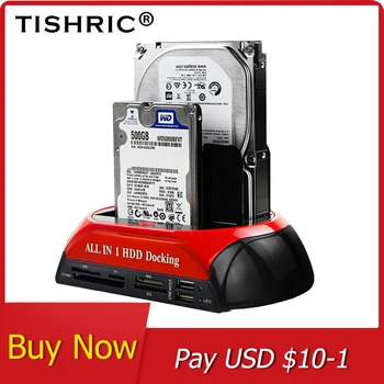 TISHRIC Универсална докинг станция за твърд диск eSATA с USB 2,0/3,0 Адаптер За док-станция за твърд диск 2,5/3,5 Твърд корпус