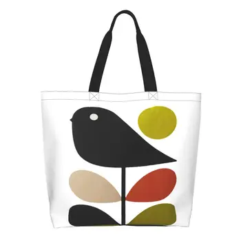 Чанти за пазаруване на хранителни стоки Orla Kiely Stem и Bird, холщовые чанти-тоут за пазаруване, чанта за рамо, по-Голямата голям моющаяся скандинавски чанта