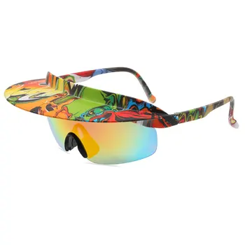 Модни цветни стилни слънчеви очила в голям рамки за мъже и жени, стръмни велосипедни очила със силна защита Uv400 с периферия