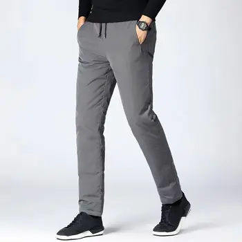 2023, Мъжки Зимни Нови Автентични пухени Памучни панталони с еластичен колан, Връхни дрехи, Дебели топли панталони