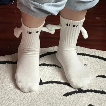 1 Чифт Чорапи ръка за ръка, Модни забавни творчески магнитни ръце, Черни, бели мультяшные очите, чорапи за двойки Сокс