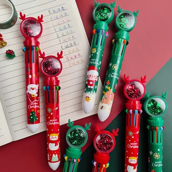 10 В 1 Цвят химикалка писалка с коледните мультфильмом Преносими мастило Soomthly Подарък за Коледа