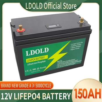 12v 150Ah LiFePO4 Клетка Вградена литиево-желязо-фосфатный батерия BMS 5000 цикъла за кемперов, колички за голф, слънчеви батерии със зарядно устройство