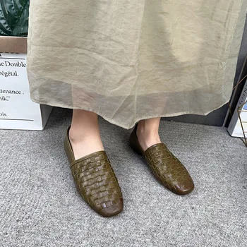 YourSeason/ Дамски Реколта обувки от естествена кожа 2023 г., Дамски Обувки ръчна изработка на мека Подметка, Ежедневни Обувки, без закопчалка на равна Подметка с Кръгло бомбе