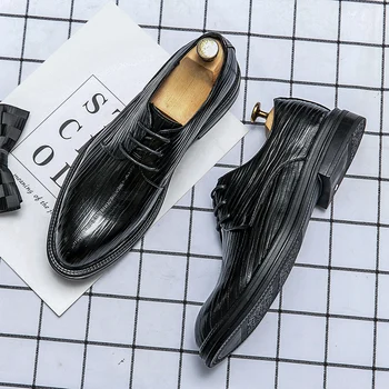 Бизнес и Официални кожени обувки, мъжки модни ежедневни модела обувки, Класически италиански официални мъжки обувки-oxfords, Елегантни мъжки обувки