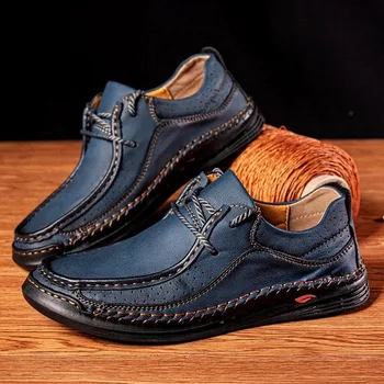 Обувки за мъже 2023, Кожени ежедневни обувки ръчна изработка, Комфортен Дизайн, Мъжки обувки, Бизнес Кожена Модни обувки големи размери за мъже