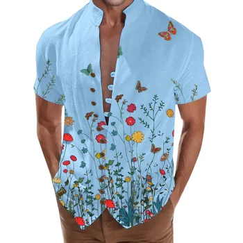 Мъжка Риза с Ревери и катарама с 3D дигитален печат, риза с къс ръкав, Градинска дрехи, Блуза, Блузи за пролет-есен, Camisa с 3D Принтом