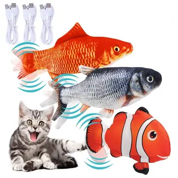 Домашен любимец Меко Плюшевое USB зарядно устройство за Рибки, Котка 3D Моделиране Танцьорка Покачивающаяся Рибка Играчка За взаимодействие с домашни любимци Котешки Сувенири, Аксесоари за котето